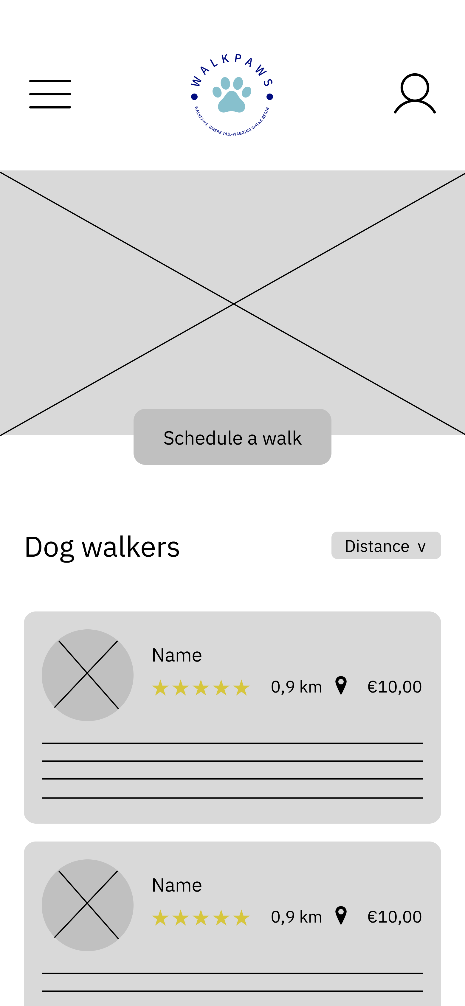 Walk Paws Lo-Fi Wireframe - Homepage