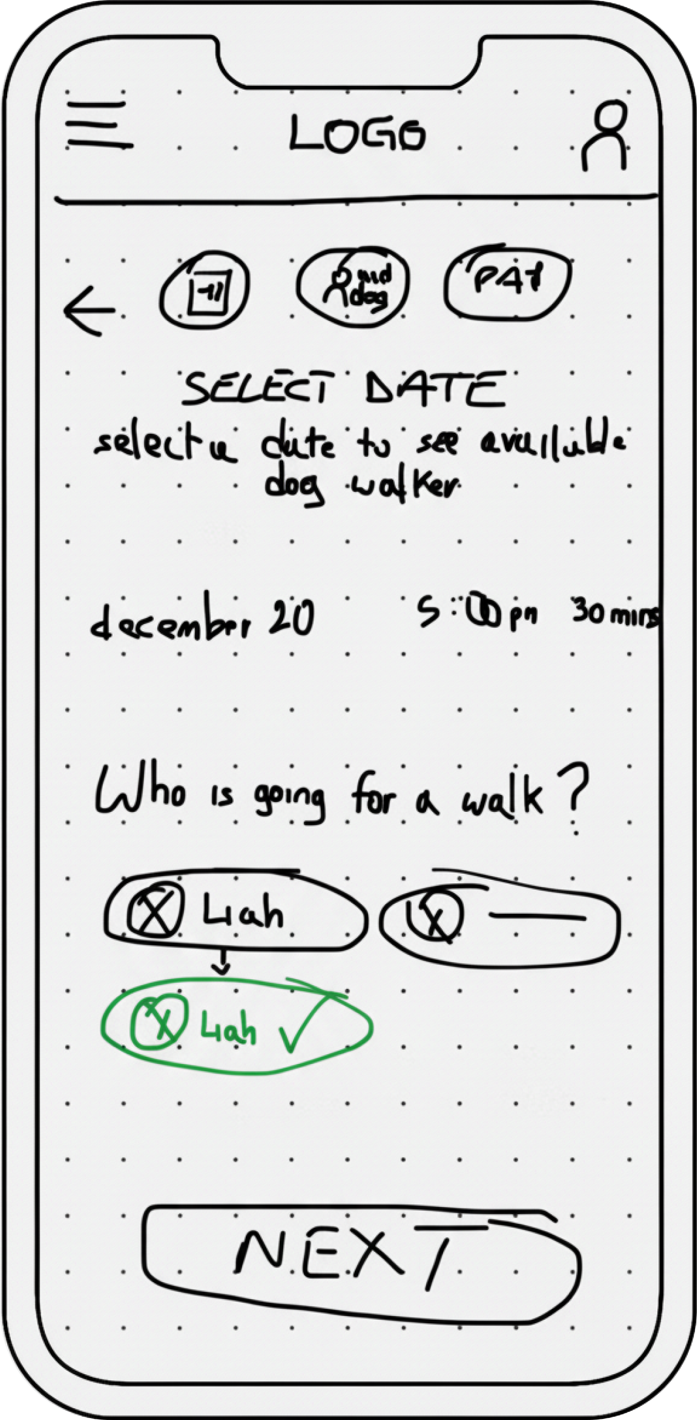 Walk Paws Sketches - Screen Layouts