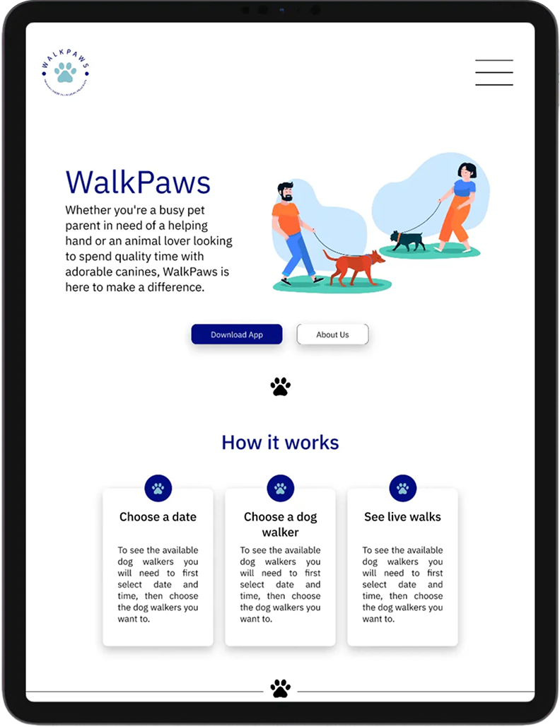 Walk Paws Tablet Responsive Design